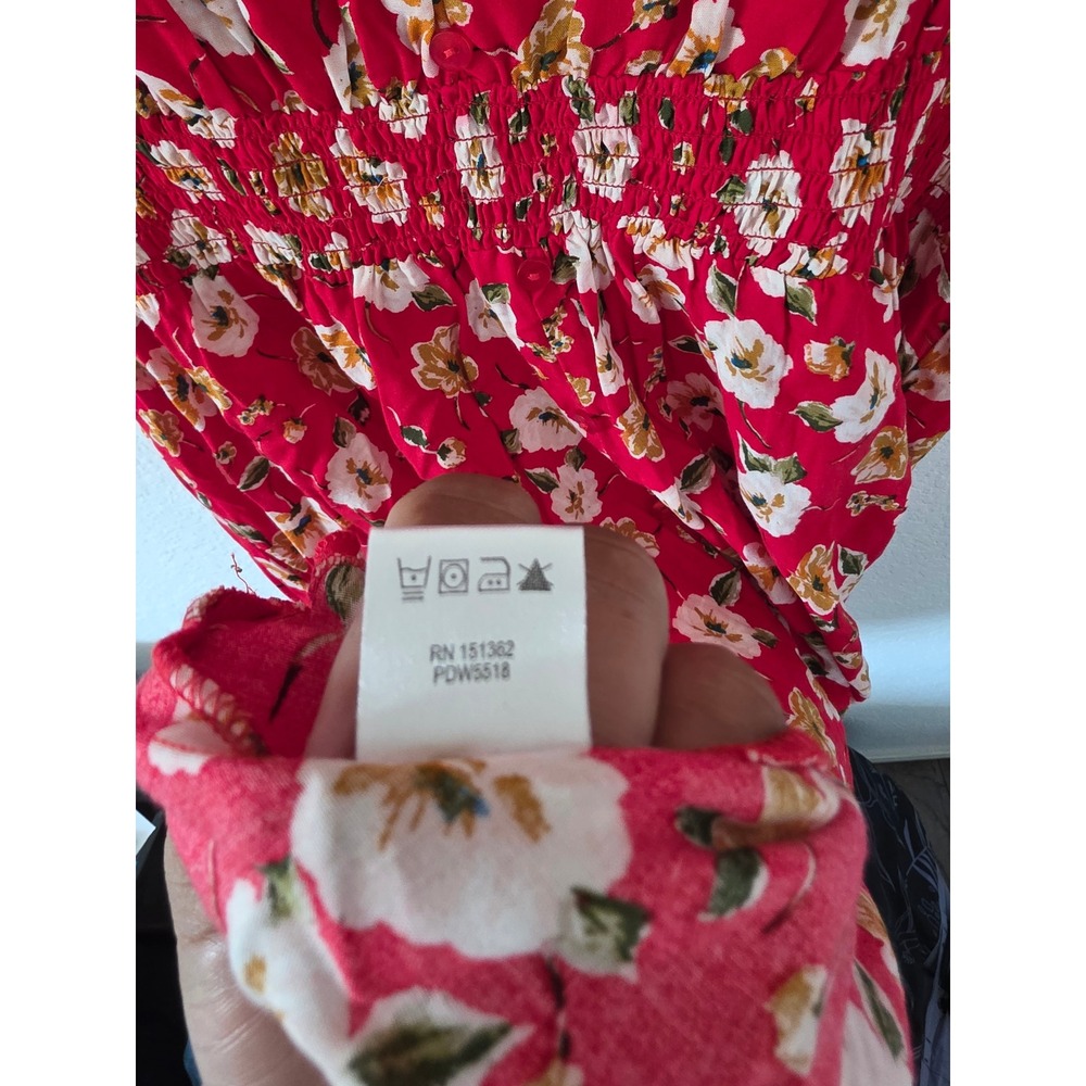 Just Found Red Floral V-Neck Smocked Waist Rayon Dress Plus Size 3X PDW5518 - Picture 4 of 5